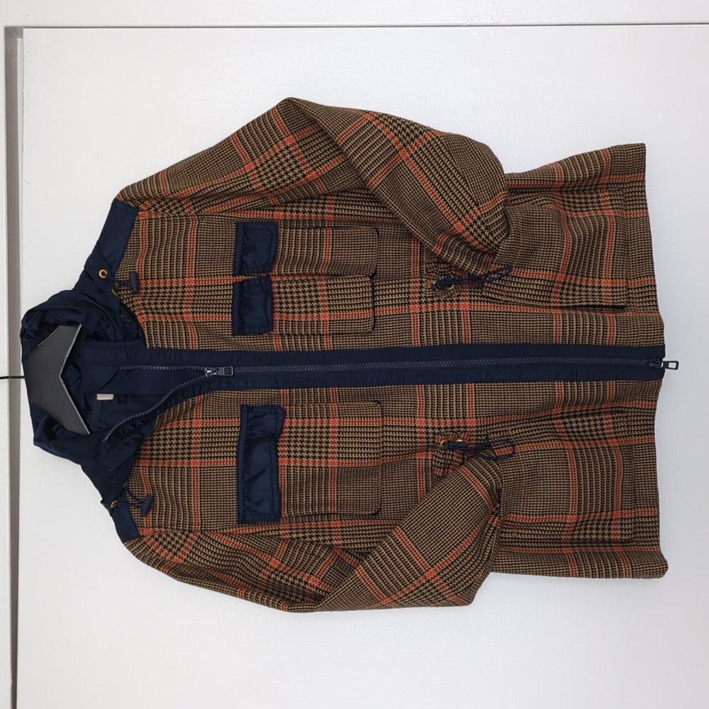 Tory Burch plaid tweed rain all weather jacket